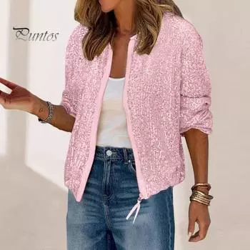 Женское пальто с блестками, круглым вырезом, застежкой-молнией, длинными рукавами, кардиганом, коротким, свободным, для клуба, выступлений, сценических вечеринок S серый