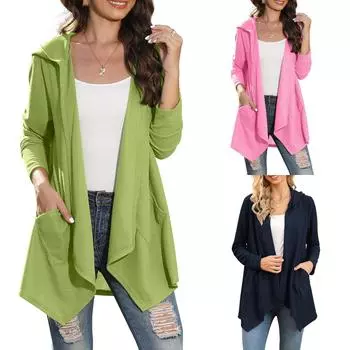 Женское пальто с длинными рукавами и карманами для женщин, кардиган S чёрный