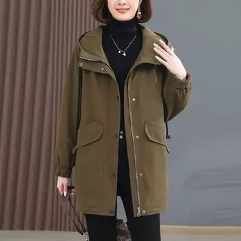 Женское пальто с хлопковой подкладкой и толстой флисовой ветровкой с капюшоном L