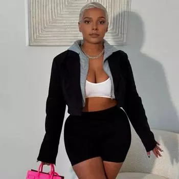 Женское пальто с капюшоном и длинным рукавом, имитация двухкомпонентной короткой куртки, американский стиль, застежка-молния, верхняя одежда, повседневная одежда S чёрный