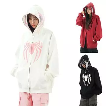 Женское пальто с капюшоном и вышивкой на молнии с длинным рукавом, кардиган, пальто M винный