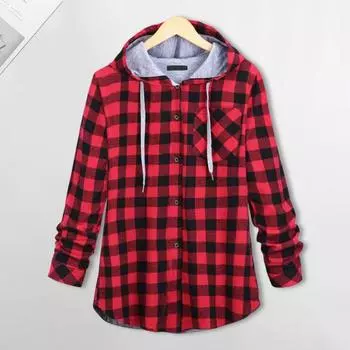 Женское пальто с капюшоном, клетчатым принтом, однобортное, с завязками, нагрудным карманом, рубашка, кардиган с длинными рукавами, осень-зима, повседневная одежда M зелёный