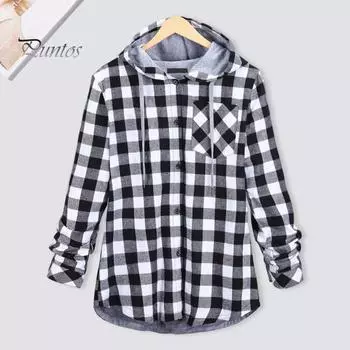 Женское пальто с капюшоном, клетчатым принтом, завязками, однобортным жакетом, нагрудным карманом, рубашка, кардиган с длинными рукавами, осенне-зимняя повседневная офисная одежда, толстовка с капюшоном M серый