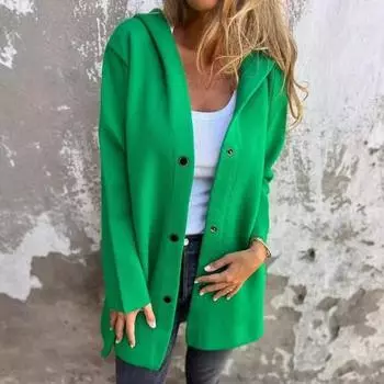 Женское пальто с капюшоном на пуговицах, однотонное, с толстыми карманами, свободный кардиган средней длины для путешествий на открытом воздухе M серый