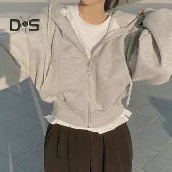 Женское пальто с капюшоном, однотонный кардиган на молнии на шнурке, свободная теплая повседневная мягкая эластичная женская куртка на манжетах S белый