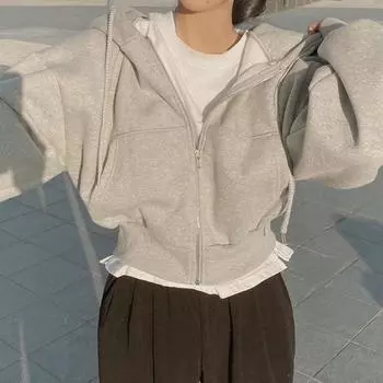 Женское пальто с капюшоном, однотонный кардиган на молнии на шнурке, свободная теплая повседневная мягкая эластичная женская куртка на манжетах L темно-серого