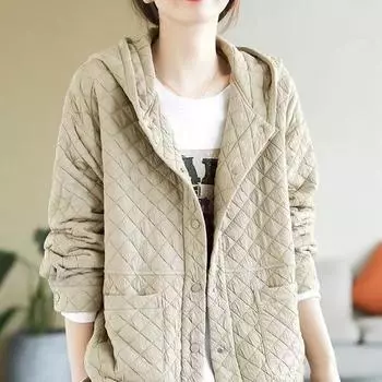 Женское пальто с капюшоном, свободная теплая однотонная куртка на пуговицах, свободный и удобный повседневный топ больших размеров XXL чёрный