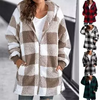 Женское пальто с капюшоном, ветрозащитное, элегантное, свободного покроя, плюшевое пальто для повседневного ношения L серый