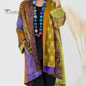 Женское пальто с карманами, цветной принт, кардиган с длинными рукавами, в стиле ретро и этническом стиле, свободная куртка средней длины на весну и осень 3XL розы красного