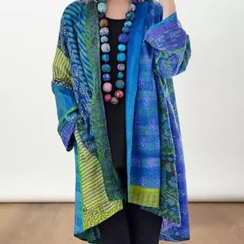 Женское пальто с карманами, цветной принт, кардиган с длинными рукавами, в стиле ретро и этническом стиле, свободная куртка средней длины на весну и осень 3XL красный