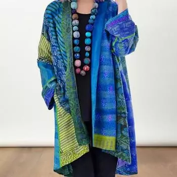 Женское пальто с карманами, цветной принт, кардиган с длинными рукавами, в стиле ретро и этническом стиле, свободная куртка средней длины на весну и осень M красный