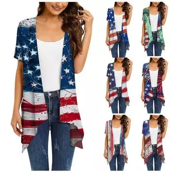 Женское пальто с карманом и кардиганом с короткими рукавами и нерегулярным принтом XXL синий