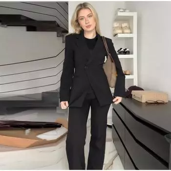 Женское пальто с карманом на лацкане, свободная женская куртка с застежкой на талии, 2025, модная повседневная одежда на одну пуговицу, весна-осень, для офисных леди, для поездок на работу S чёрный