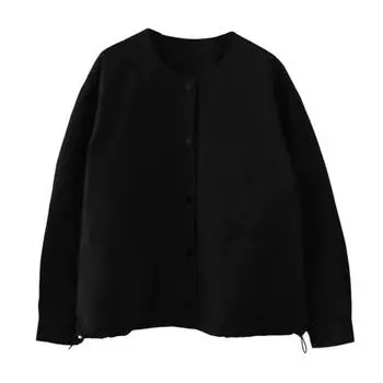 Женское пальто с круглым вырезом, длинными рукавами, однобортной застежкой, кардиган, однотонная куртка-пальто с карманами для повседневной носки S чёрный