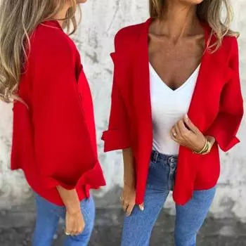 Женское пальто с лацканами, длинный рукав, стандартный фасон, куртка, однотонная, открытая спереди, весна-осень, искусственная замша, верхняя одежда S чёрный