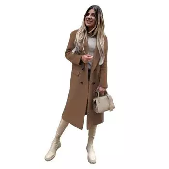 Женское пальто с лацканами, длинными рукавами, застежкой на пуговицы, средней длины, оверсайз, с карманами, однотонное, зимняя верхняя одежда S