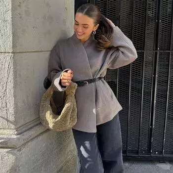 Женское пальто с однотонным поясом, повседневное, свободное, прямое, кардиган с V-образным вырезом, длинный рукав, элегантный пиджак, модная офисная женская весна-осень S