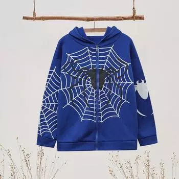 Женское пальто с принтом паутины в виде паука, застежка-молния, свободная с капюшоном и длинным рукавом, свободная кардиган с эластичными манжетами, толстая теплая индивидуальная женская куртка в стиле хип-хоп M красный