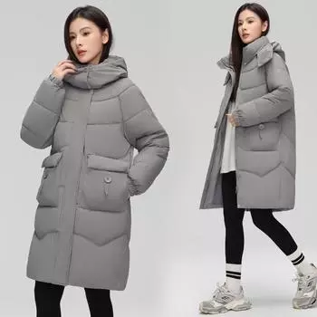 Женское пальто с пуховой подкладкой из хлопка средней и длинной длины 2024 года, новое модное женское пальто из ангольской красной утолщенной зимней подкладки из хлопка M