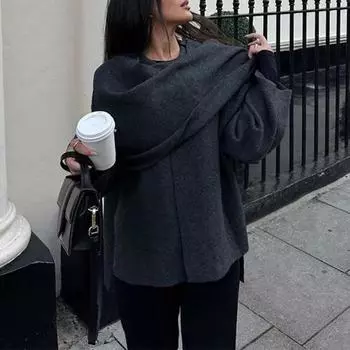 Женское пальто с шарфом V-образным вырезом, свободный кардиган с длинными рукавами, короткая куртка с S верблюд