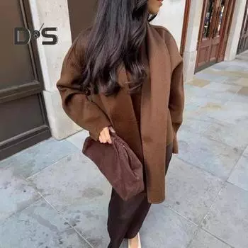 Женское пальто с шарфом, V-образным вырезом, свободным длинным рукавом, кардиганом, короткой курткой с шалью, однотонная повседневная верхняя одежда для поездок на работу и обратно на весну и осень S верблюд