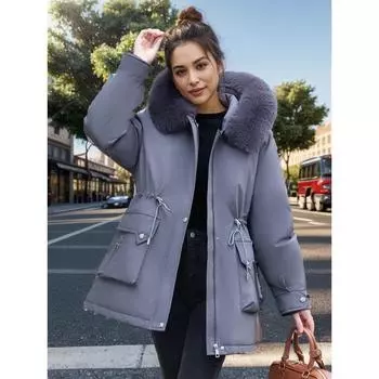 Женское пальто с укороченной талией 2024 года из хлопка с начесом и утолщенным хлопком M