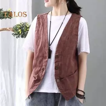 Женское пальто с v-образным вырезом, однобортный, без рукавов, однотонный, на пуговицах, ретро-кардиган, жилет, повседневная одежда, повседневный жилет, топ M кофейный