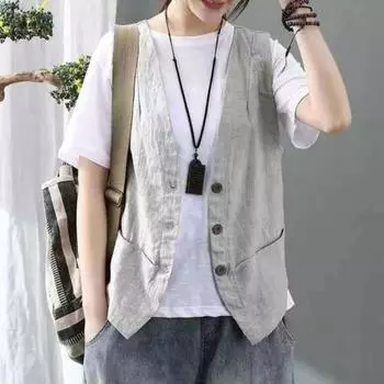 Женское пальто с v-образным вырезом, однобортный, без рукавов, однотонный, на пуговицах, ретро-кардиган, жилет, повседневная одежда, повседневный жилет, топ M кофейный