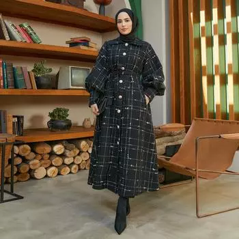 Женское пальто с воздушным шаром, длинная твидовая ткань, качественное зимнее пальто с поясом