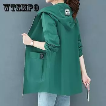 Женское пальто средней длины большого размера, женская весенне-осенняя свободная куртка с капюшоном, ветровка, топы XXXXL