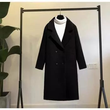 Женское пальто-свитер, утепленное теплое пальто средней длины, холодное и ветрозащитное пальто S чёрный