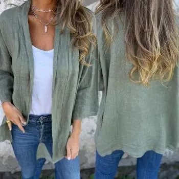 Женское пальто свободного кроя с воротником и длинными рукавами, однотонное, с открытым передом, верхняя одежда, весна-осень, повседневная одежда на каждый день XXL белый