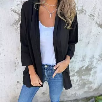 Женское пальто свободного кроя с воротником и длинными рукавами, однотонное, открытое XXL белый