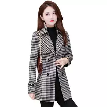 Женское пальто-ветровка в клетку, модная верхняя одежда с поясом на весну L