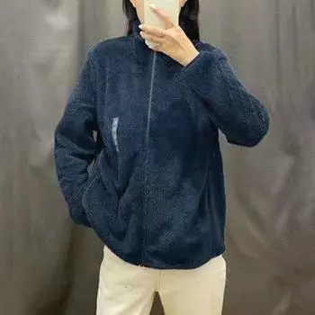 Женское пальто Yousheng, осенне-зимняя флисовая пушистая куртка, теплое женское плюшевое пальто с застежкой-молнией для повседневной носки M
