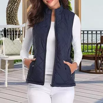 Женское пальто Yousheng с воротником-стойкой, без рукавов, на молнии, однотонное, сохраняющее тепло, жилет, кардиган, пальто для повседневной работы и поездок на работу S светло-серый