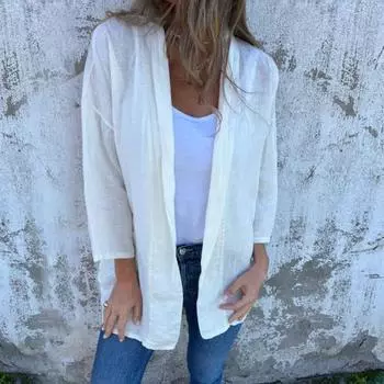 Женское пальто Yousheng свободного кроя с воротником и длинными рукавами, однотонное, с открытым передом, верхняя одежда, весна-осень, повседневная одежда на каждый день XXXL белый