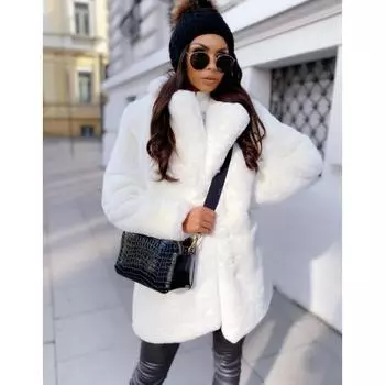 Женское пальто, зимнее утолщенное теплое пальто из искусственного меха, женское пальто средней длины с лацканами 5XL белый