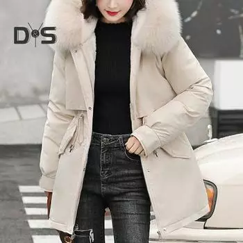 Женское пальто, зимняя куртка с капюшоном и воротником из искусственного меха, теплое модное пальто на молнии на осень-зиму 2XL розовый