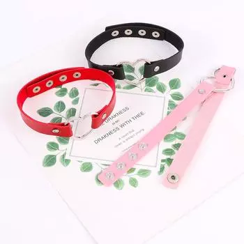 Женское панк-колье ручной работы с цепочкой, кожаное ожерелье с круглым кольцом в форме сердца, чокер чёрный