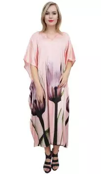 Женское персиковое платье-кафтан Bimba с цветочным принтом и атласным дизайном, длинное 14 персиковый