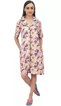 Женское пижамное платье Bimba персикового цвета с короткими рукавами и цветочным принтом, ночное белье с карманами - 10 персиковый