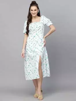 Женское платье А-силуэта белого, зеленого цвета Курта Платье миди Дизайнерский топ Туника Вечеринка Этнический S белый