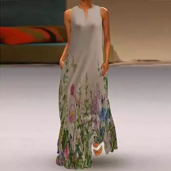 Женское платье А-силуэта Макси Длинное рукавов Цветочная клумба с принтом Осень и зима с v-образным вырезом Ретро Стиль Элегантный XS чёрный