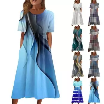 Женское платье А-силуэта, повседневное, свободное, летнее, с коротким рукавом, пляжное, отпускное, с карманами L