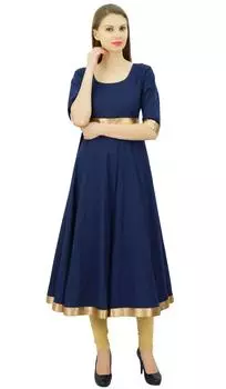 Женское платье Anarkali Kurti Bimba с золотой каймой, индийская одежда, женская одежда 10 темно-синий