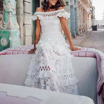 Женское платье-бандо с открытыми плечами, макси-платье с вышивкой в стиле пэчворк и кружевом, выпускное платье для свадьбы S чёрный