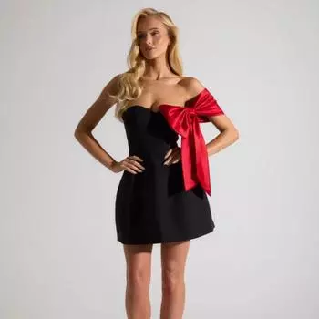Женское платье-бантик на одно плечо, сексуальное облегающее контрастное платье для женщин S чёрный