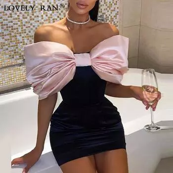 Женское платье без бретелек с бантом, мини-платья без рукавов с запахом груди, элегантные женские вечерние сексуальные обтягивающие платья, весенняя новинка S розовый