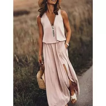 Женское платье без рукавов, длинное платье, повседневное женское платье с застежкой-молнией и принтом букв, большие размеры 4XL